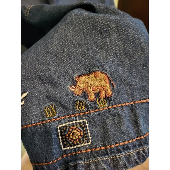 Vtg Deadstock Denim Safari Animal Embroidered Modest 2pc Maxi Dress & Jacket XL - Picture 9 of 14